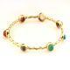 Natural Multi gemstone bangle for women, brass 22k gold plated jewelry